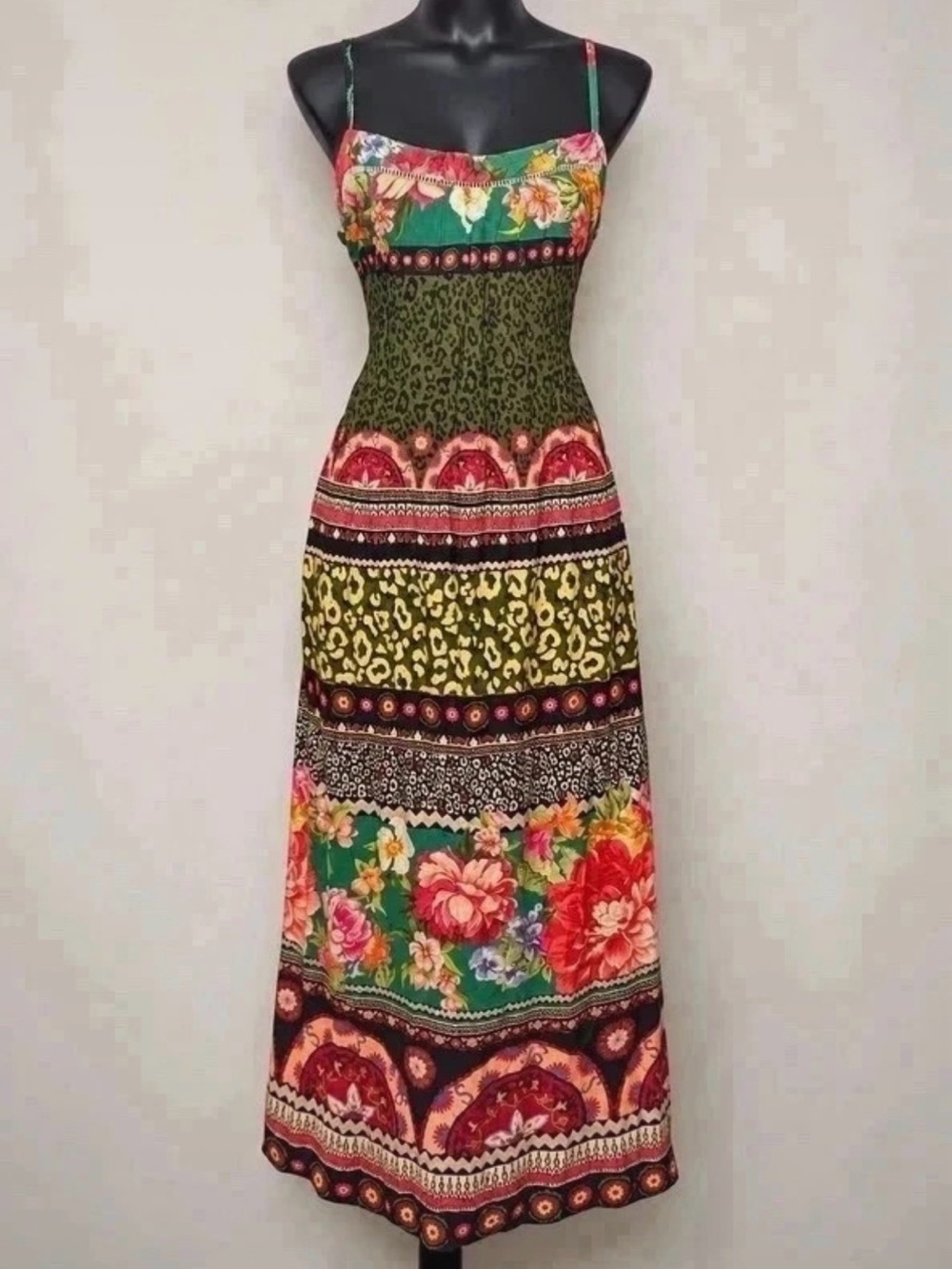 🌺 Jackeline Ondere Boho Mixed Print Maxi Dress • Medium